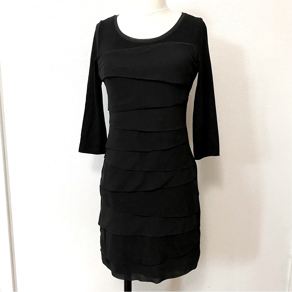 White House Black Market Tiered Black Stretch Cocktail Dress Size X Small